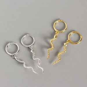 Sterling Silver Minimalist Snake Hoop Earrings